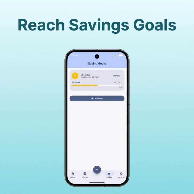 Reach Savings Goals — Create savings goals with deadlines and track your progress. Transfer funds and watch your goals come to life.